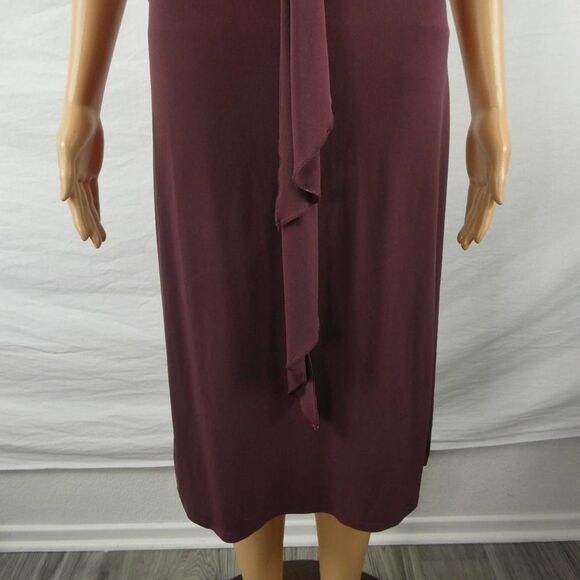 Max and Cleo Brown Cap Sleeve Midi Dress V Neck Draped Tie Waist Ruched Ruching - Picture 5 of 8